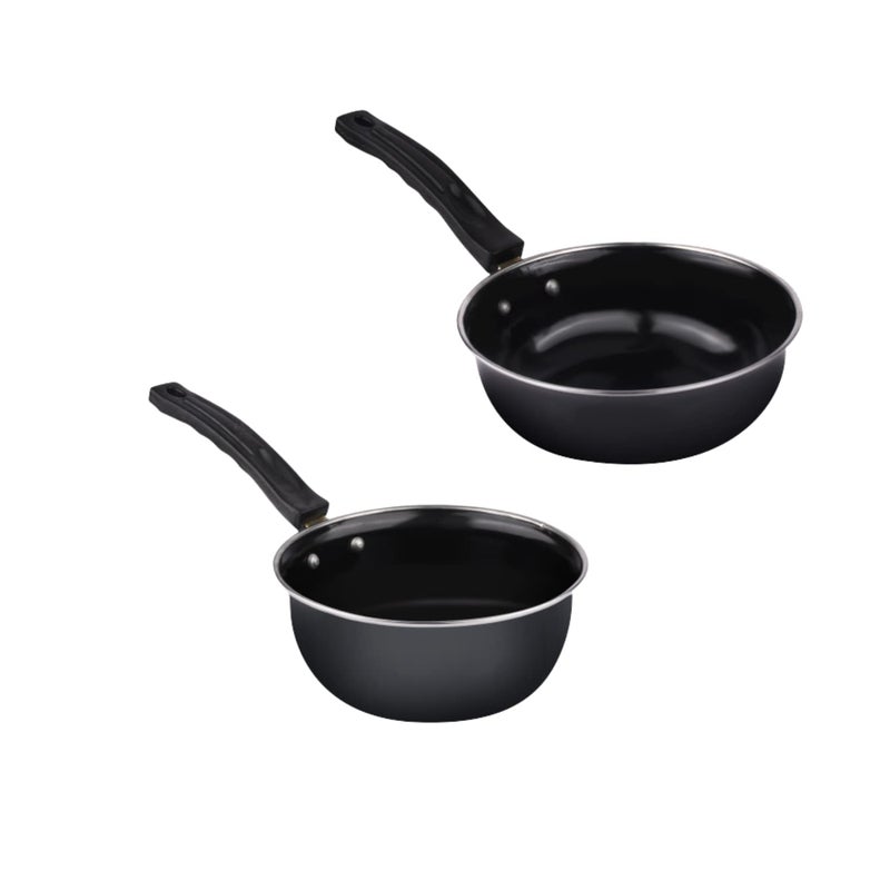 ATEVON Induction-Friendly Nonstick Aluminium Cookware Set - Tadka Pans and Saucepan Combo, Black, 2 Count - Image 5