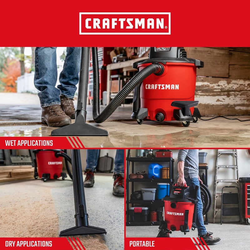 CRAFTSMAN كرافتسمان CMXEVBE17590 مكنسة كهربائية محمولة بسعة 9 جالون و425 حصان ذروة للتنظيف الرطب والجاف مع فلتر وحقيبة غبار وخراطيم وملحقات للتنظيف في المنزل والمرآب والسيارات - Image 4