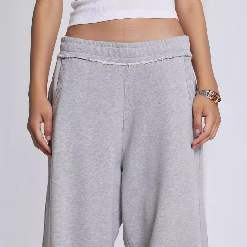 Vintage High Waist Gray Sweatpants for Women Grey - Image 4