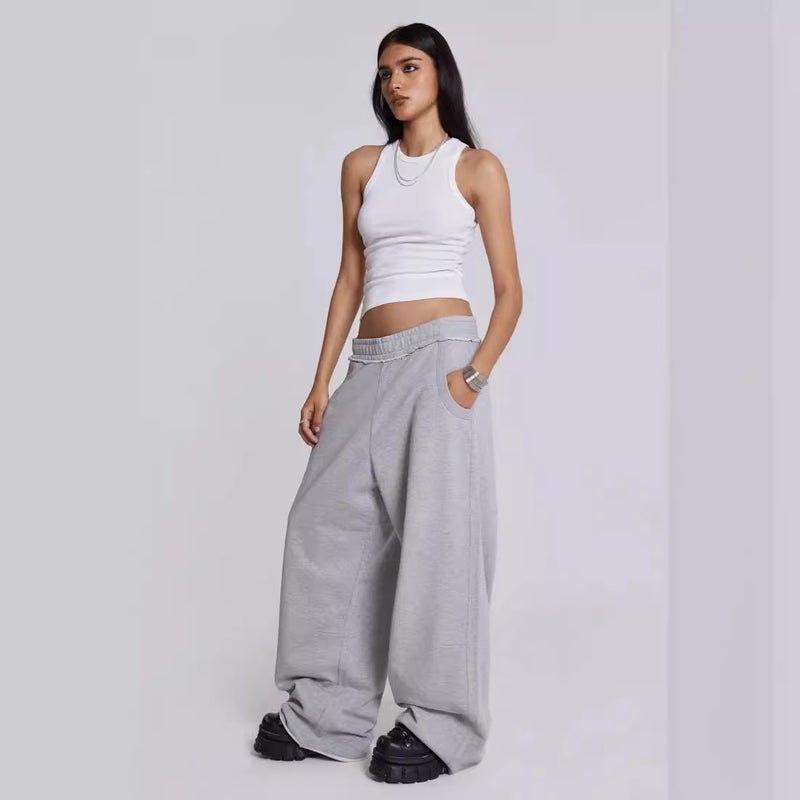 Vintage High Waist Gray Sweatpants for Women Grey - Image 3