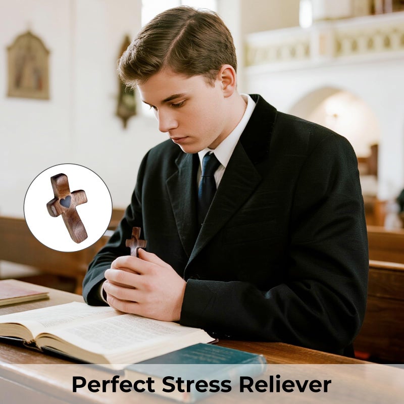 Vrouwengeld 2Pcs Wooden Pocket Cross My Heart, Stress Relief Cross Fidget, Wooden Cross Fidget Easter Gifts Encouragement Gift Ideas for Children Men Women, Pocket Prayer Cross - Image 4