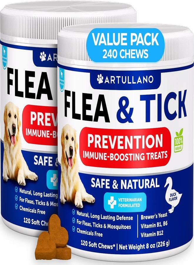 Artullano Flea and Tick Prevention for Dogs Chewables - Made in USA - Natural Flea and Tick Supplement for Dogs - 240 Immune Support Chews (2 Pack) - Vitamins B1, B6, B12 - All Breeds and Ages - Image 1