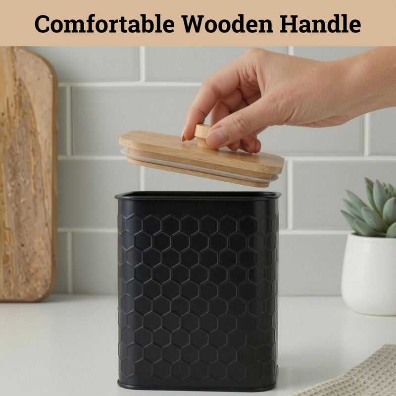 HB Design Co. Kitchen Canisters for Countertop Set of 4 - Textured Iron Kitchen Canisters with Airtight Lids - Flour Sugar Canister Set - Flour and Sugar Containers Farmhouse - Coffee Jar for Counter - Black Jar x4 - Image 4