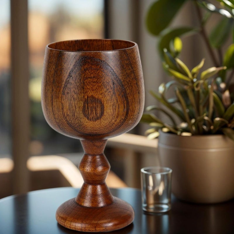 Koqye Koqye 2Piece Wooden Goblets  53oz Medieval Wine Chalice Cups Handcrafted Wood Cups Vintage Style for Communion Altar Kitchen  Home Decor  - Image 3