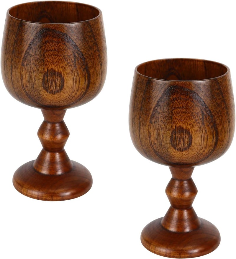 Koqye Koqye 2Piece Wooden Goblets  53oz Medieval Wine Chalice Cups Handcrafted Wood Cups Vintage Style for Communion Altar Kitchen  Home Decor  - Image 1