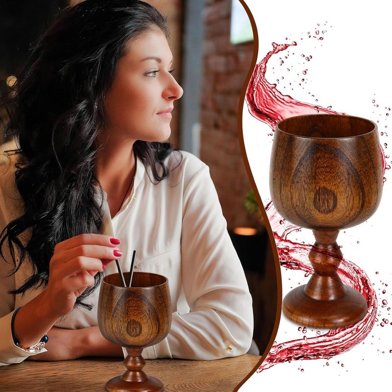 Koqye Koqye 2Piece Wooden Goblets  53oz Medieval Wine Chalice Cups Handcrafted Wood Cups Vintage Style for Communion Altar Kitchen  Home Decor  - Image 5