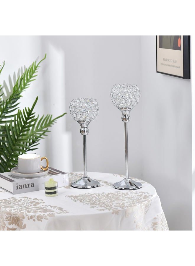 VINCIGANT Silver Crystal Candle Holder,Wedding Table Centerpice,Ornaments for Living Room,Gift Box Package 33cm&38cm Tall - Image 2