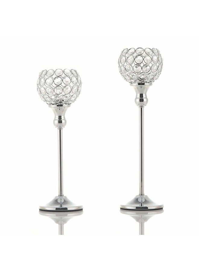 VINCIGANT Silver Crystal Candle Holder,Wedding Table Centerpice,Ornaments for Living Room,Gift Box Package 33cm&38cm Tall - Image 1