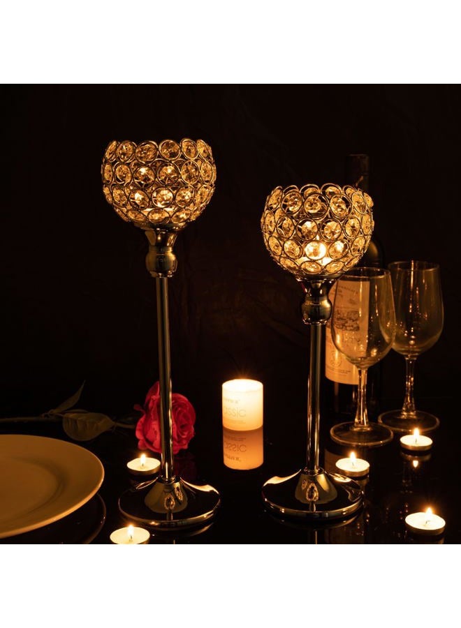 VINCIGANT Silver Crystal Candle Holder,Wedding Table Centerpice,Ornaments for Living Room,Gift Box Package 33cm&38cm Tall - Image 3