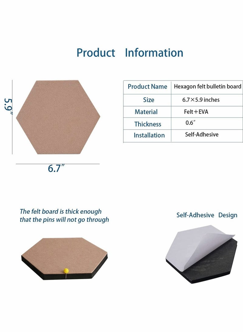 Self Adhesive Bulletin Boards 10Pcs 15cm Hexagon Felt Board Tiles with Push Pins for Walls Cork Pin Pictures Photos Memos - Image 3