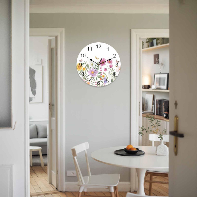 LooPoP Wildflower Butterfly PVC Wall Clock Silent Non-Ticking Battery Operated Clocks, Spring Floral Round Clock for Home Living Room Office School Kitchen Bedroom Bathroom Wall Decor 10 Inch Summer Flowers - Image 5
