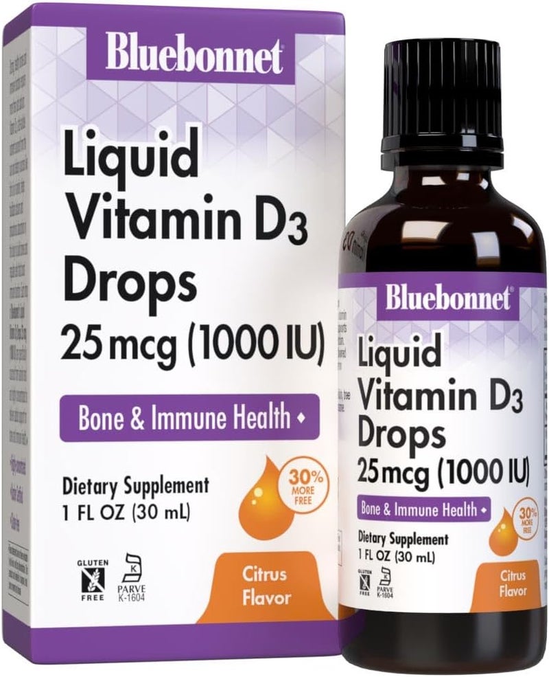 Bluebonnet Liquid Vitamin D3 Drops 25 mcg Citrus Flavor for Adults - Image 1