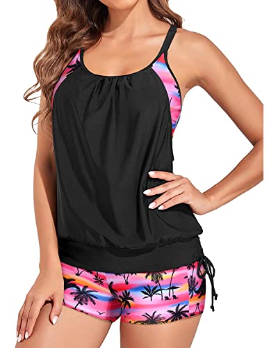 Holipick Flamingo Two Piece Tankini Swimsuits for Women Tummy Control Bathing Suit Blouson Tankini Top with Sporty Boy Shorts 2025 L - Image 1