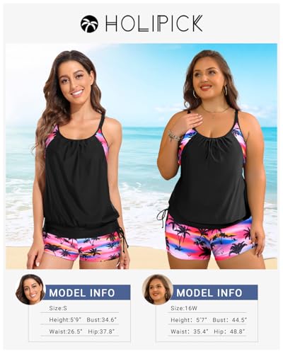 Holipick Flamingo Two Piece Tankini Swimsuits for Women Tummy Control Bathing Suit Blouson Tankini Top with Sporty Boy Shorts 2025 L - Image 5