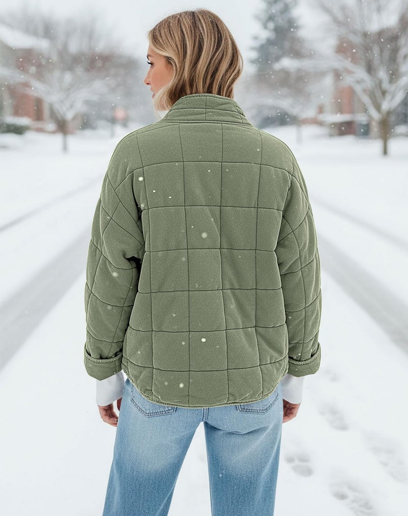 SAUKOLE Womens Winter Dolman Long Sleeve Full-zip Quilted Jacket Coat Warm Outerwear Green - Image 5