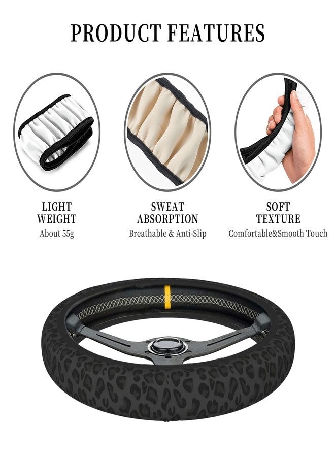 CTVSLFU Steering Wheel Cover Universal Fit Car Interior Accessories for Women Men 15 Inch Breathable Anti Slip Odorless Neoprene Steering Wheel Cover for Car Decor Protector - Black Leopard Print 001 - Image 2