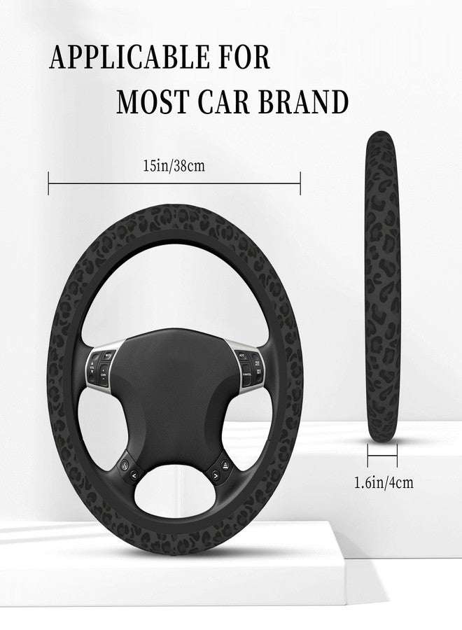 CTVSLFU Steering Wheel Cover Universal Fit Car Interior Accessories for Women Men 15 Inch Breathable Anti Slip Odorless Neoprene Steering Wheel Cover for Car Decor Protector - Black Leopard Print 001 - Image 3