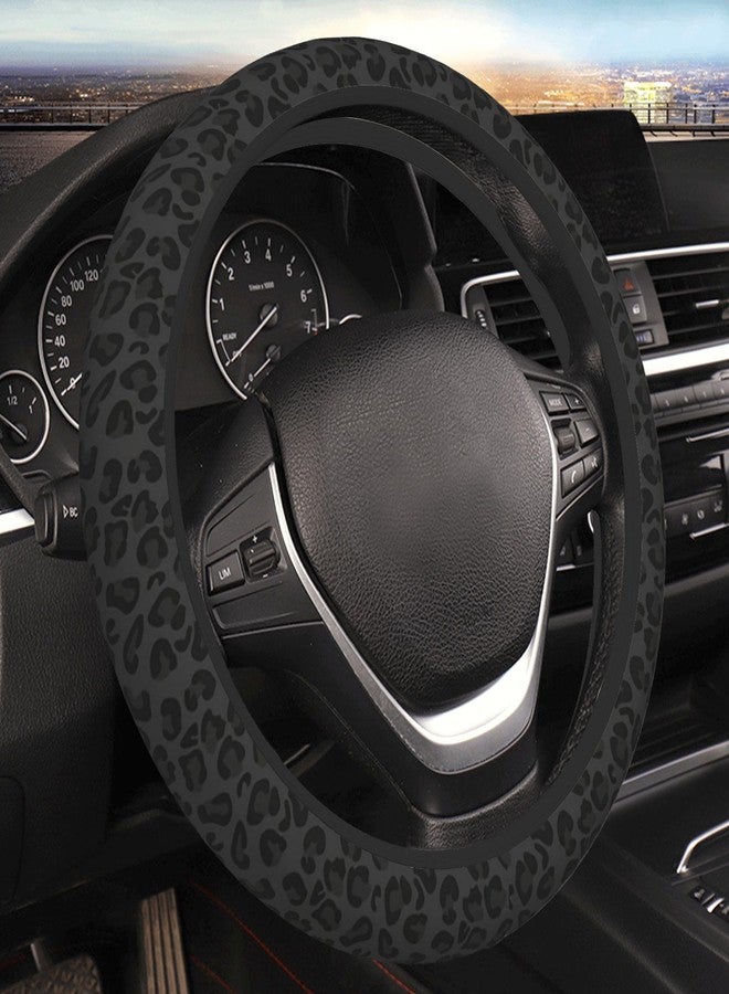 CTVSLFU Steering Wheel Cover Universal Fit Car Interior Accessories for Women Men 15 Inch Breathable Anti Slip Odorless Neoprene Steering Wheel Cover for Car Decor Protector - Black Leopard Print 001 - Image 1