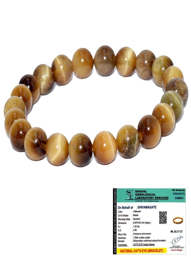 SHIVAMAGATE Natural Yellow Cat's Eye Crystal Bracelet | 8mm Beads for Protection, Intuition & Strength | Spiritual Healing, Meditation & Manifestation | Unisex Bracelet for Men & Women (Pack of 1) - Image 1
