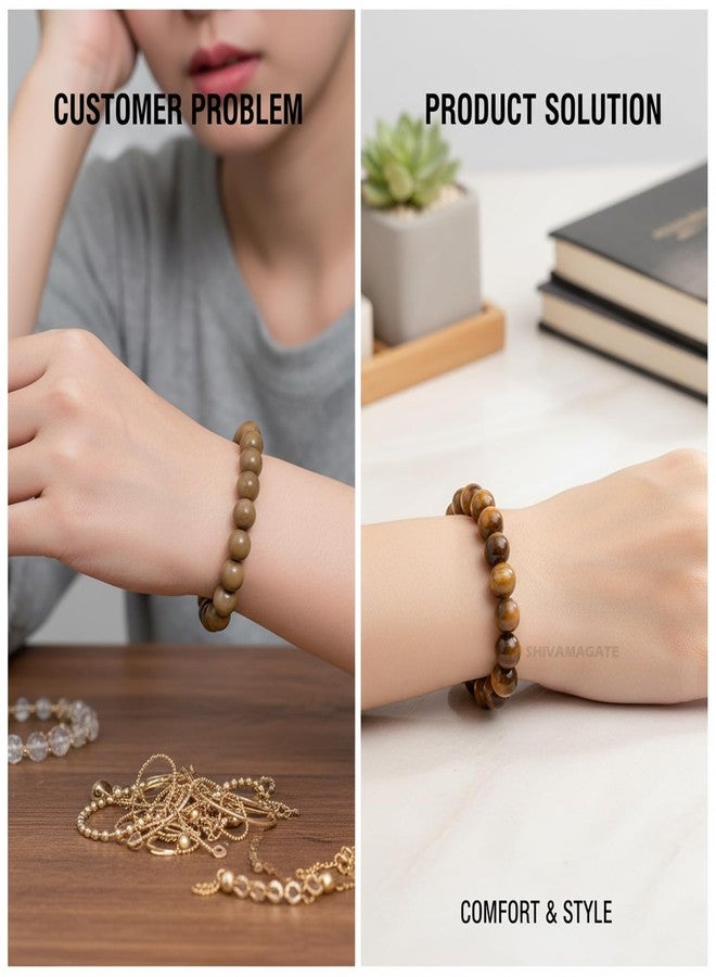 SHIVAMAGATE Natural Yellow Cat's Eye Crystal Bracelet | 8mm Beads for Protection, Intuition & Strength | Spiritual Healing, Meditation & Manifestation | Unisex Bracelet for Men & Women (Pack of 1) - Image 5
