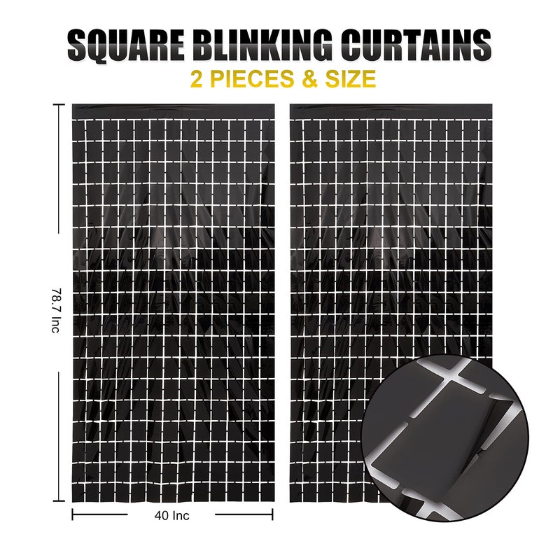 PADELO Black Shimmer Wall Backdrop, Square Backdrop Curtain,2Pcs 3.3x6.6 Feet Black Streamer Backdrop for Party Decorations - Image 3