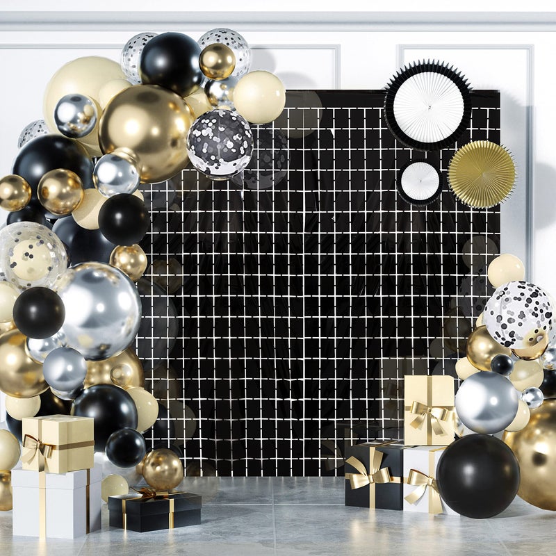 PADELO Black Shimmer Wall Backdrop, Square Backdrop Curtain,2Pcs 3.3x6.6 Feet Black Streamer Backdrop for Party Decorations - Image 1