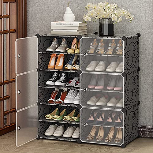 AYSIS Portable Shoe Rack for Home Plastic Shelves Household - DIY Multipurpose Shoe Rack Organizer, 6 Door Shoe Storage-Shelf Entryway for Heels/Slippers/Boots (Black, 12-Shelf-6-Door) - Image 1