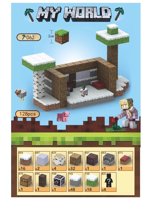128pcs snow hut square building block set children’s puzzle doll assembled game peripheral mini toys minecrafts magnetic cube intelligent magnetic building block set build a 3D mag-world