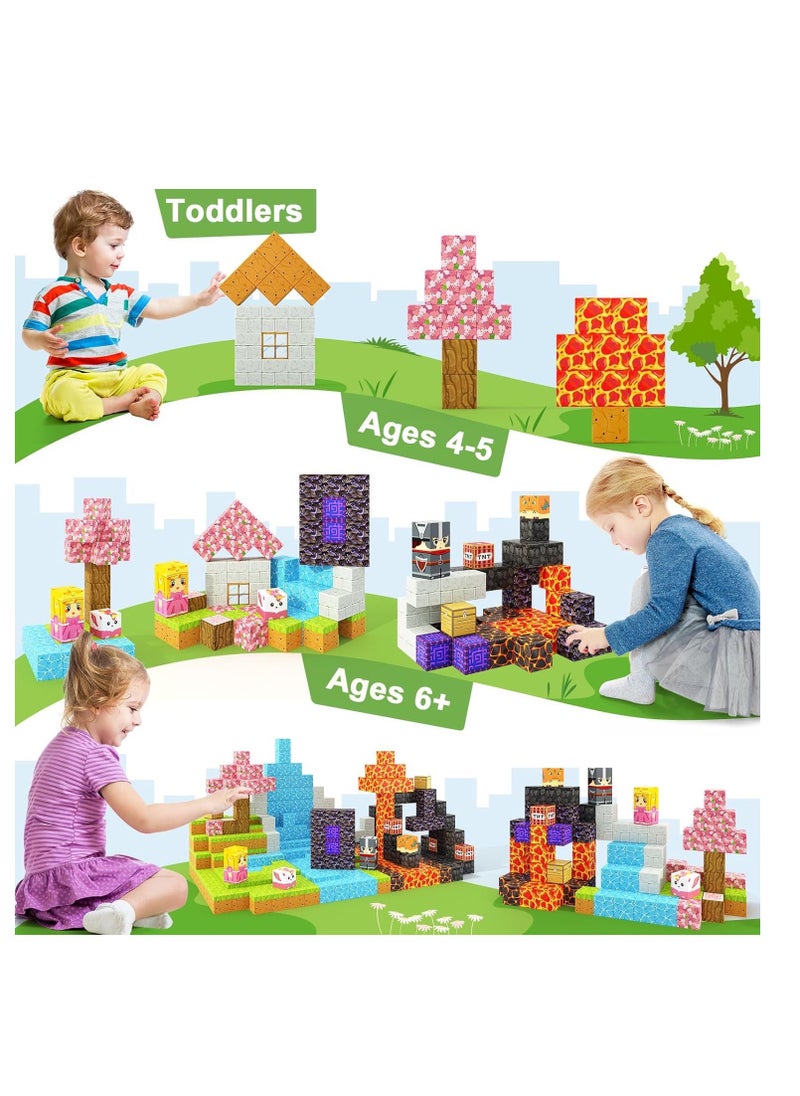 null - 128pcs snow hut square building block set children’s puzzle doll assembled game peripheral mini toys minecrafts magnetic cube intelligent magnetic building block set build a 3D mag-world - Image 1