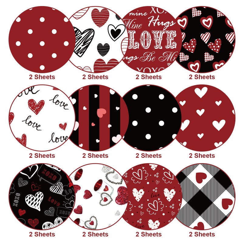 Hedeey Valentines Pattern Paper Double Sided Valentine Decorative Scrapbook Craft Paper,Love Heart Red Black Cardstock for Valentines Craft Supplies Card Making Scrapbook(12 Design,24 Sheet,11 x 11 Inch) - Image 3