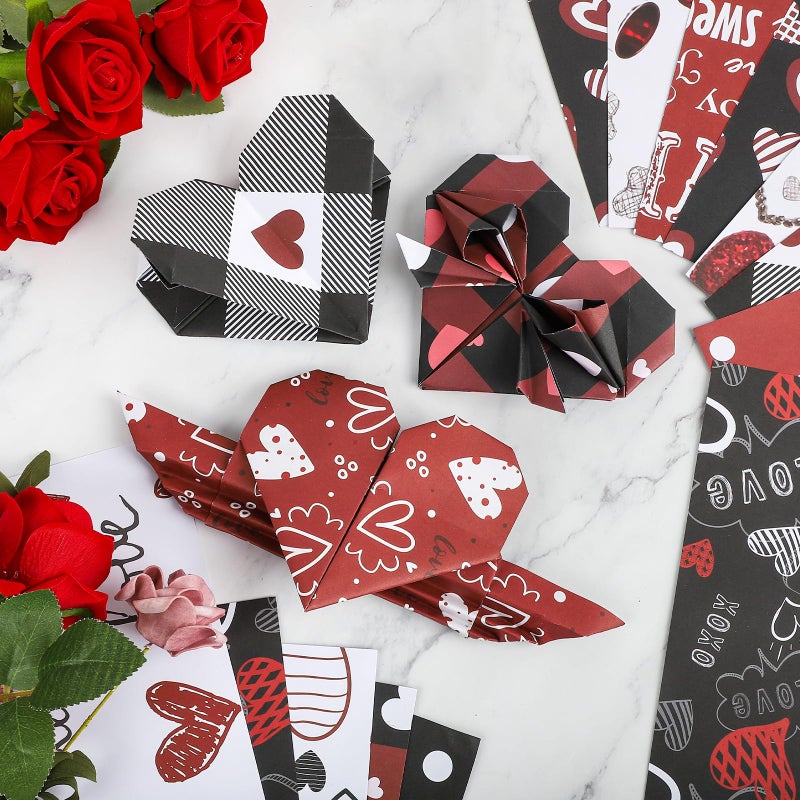 Hedeey Valentines Pattern Paper Double Sided Valentine Decorative Scrapbook Craft Paper,Love Heart Red Black Cardstock for Valentines Craft Supplies Card Making Scrapbook(12 Design,24 Sheet,11 x 11 Inch) - Image 4