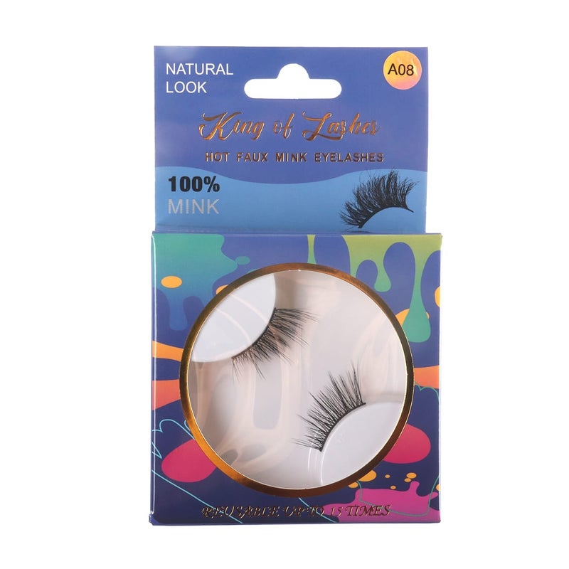 Hot Faux Mink Eyelashes - Layered Wispy Volume Single Pair, Lightweight Fluffy Reusable False Lashes, Natural Look A08