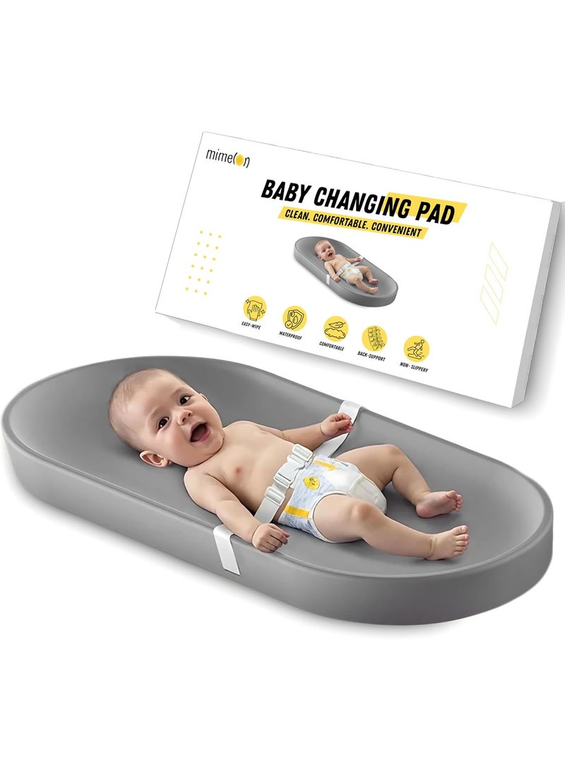 Mimelon Diaper Changing Pad for Baby Waterproof Wipe Clean Changing Mat Baby with Raised Sides and Belt Lightweight & Portable Contoured Cushioned Foam Pad with Non-Slip Base وسادة تغيير الطفل - Image 1