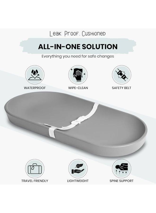 Mimelon Diaper Changing Pad for Baby Waterproof Wipe Clean Changing Mat Baby with Raised Sides and Belt Lightweight & Portable Contoured Cushioned Foam Pad with Non-Slip Base وسادة تغيير الطفل - Image 2