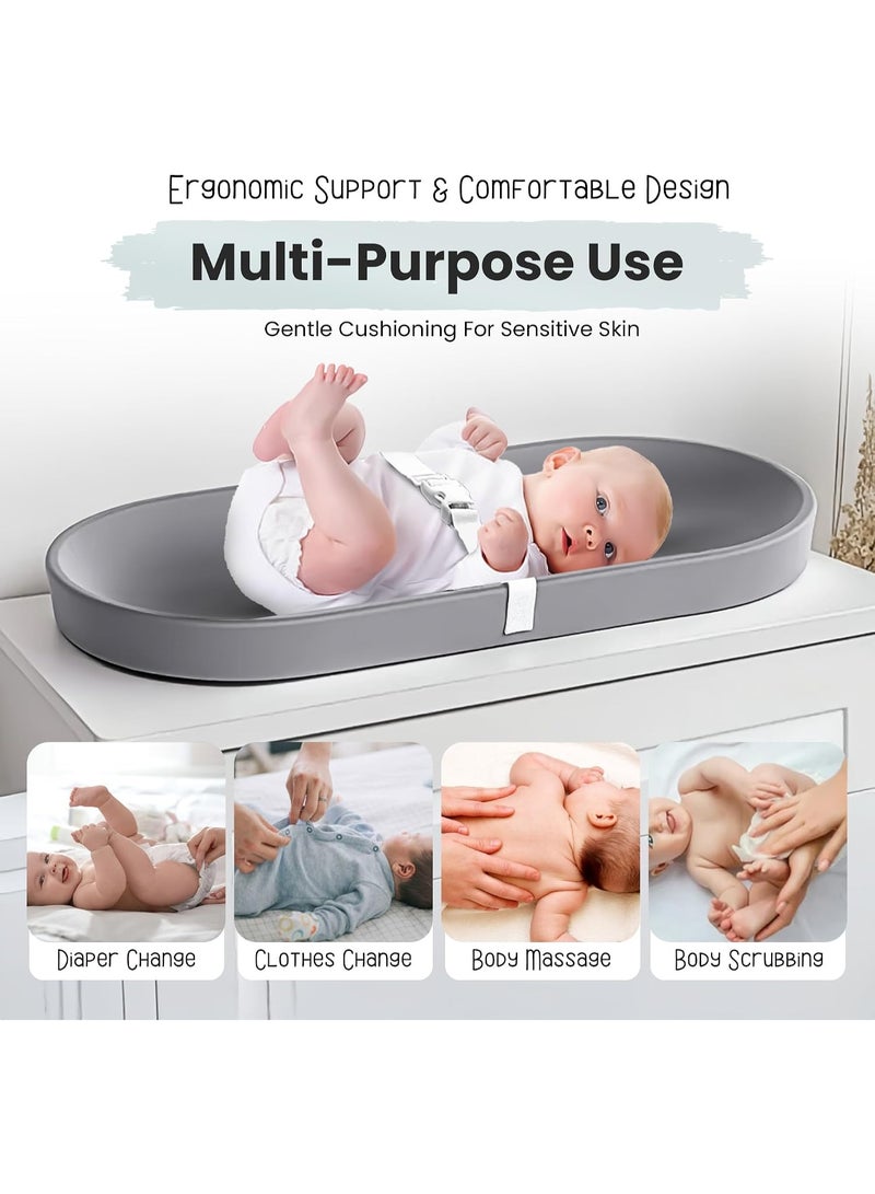 Mimelon Diaper Changing Pad for Baby Waterproof Wipe Clean Changing Mat Baby with Raised Sides and Belt Lightweight & Portable Contoured Cushioned Foam Pad with Non-Slip Base وسادة تغيير الطفل - Image 3