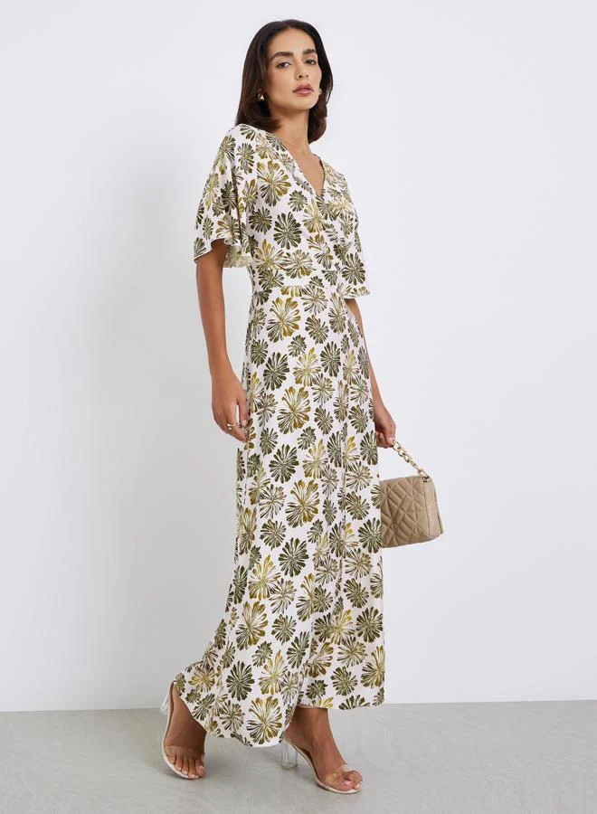 Styli Floral Half Sleeves A-Line Maxi Dress