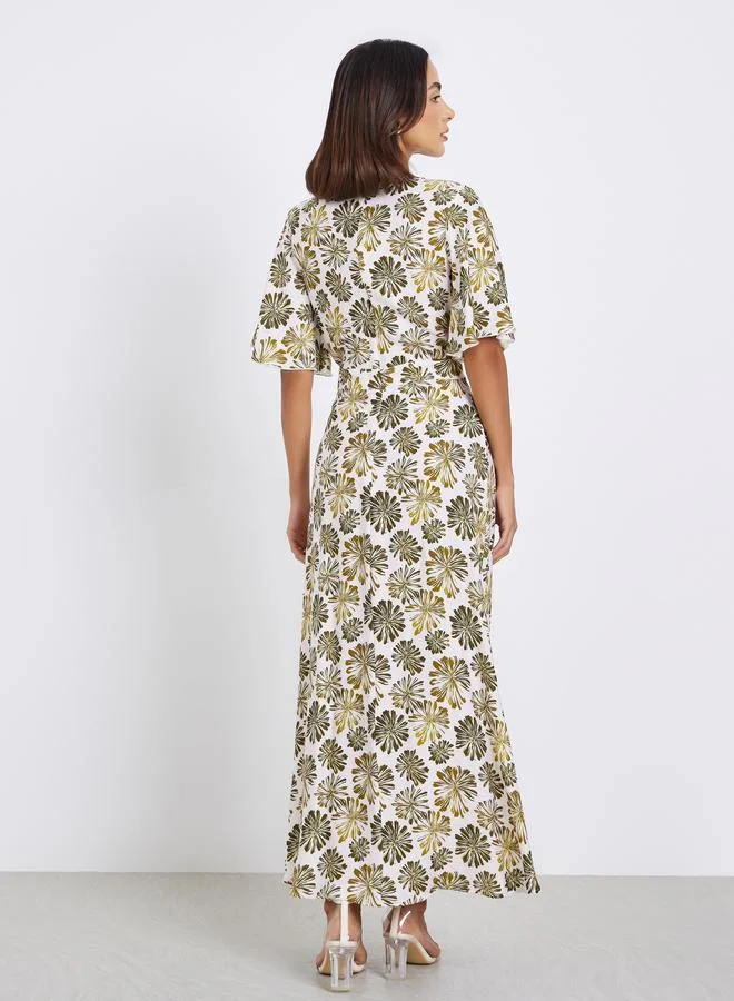 Styli Floral Half Sleeves A-Line Maxi Dress