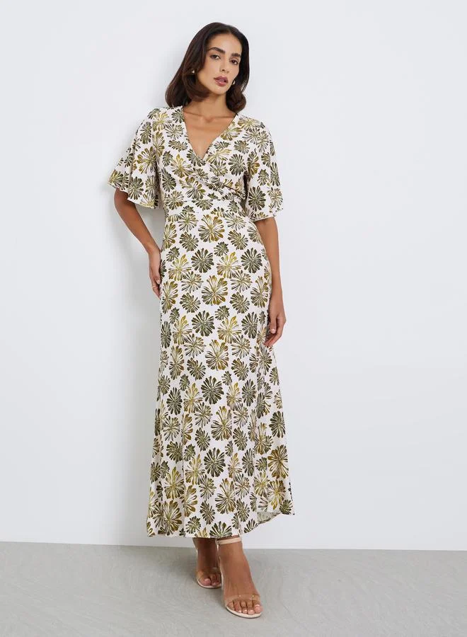 Styli Floral Half Sleeves A-Line Maxi Dress