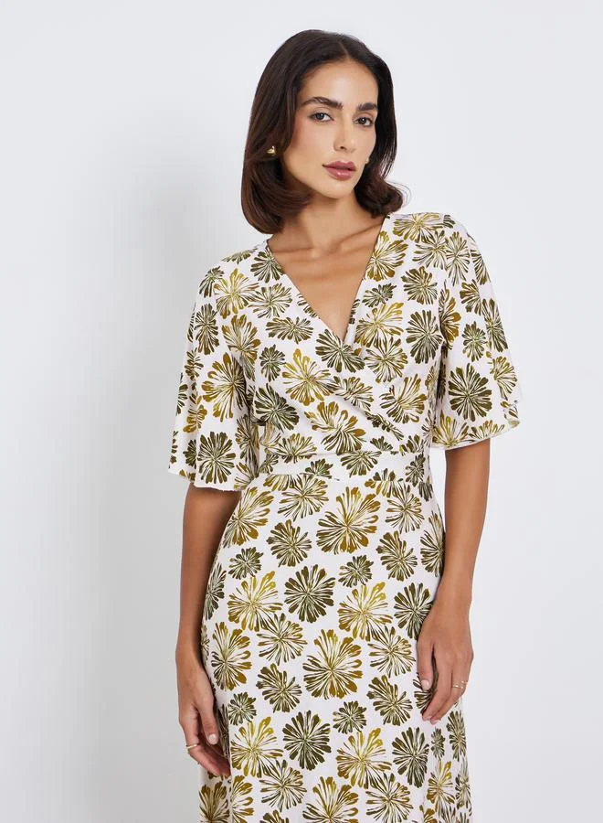 Styli Floral Half Sleeves A-Line Maxi Dress