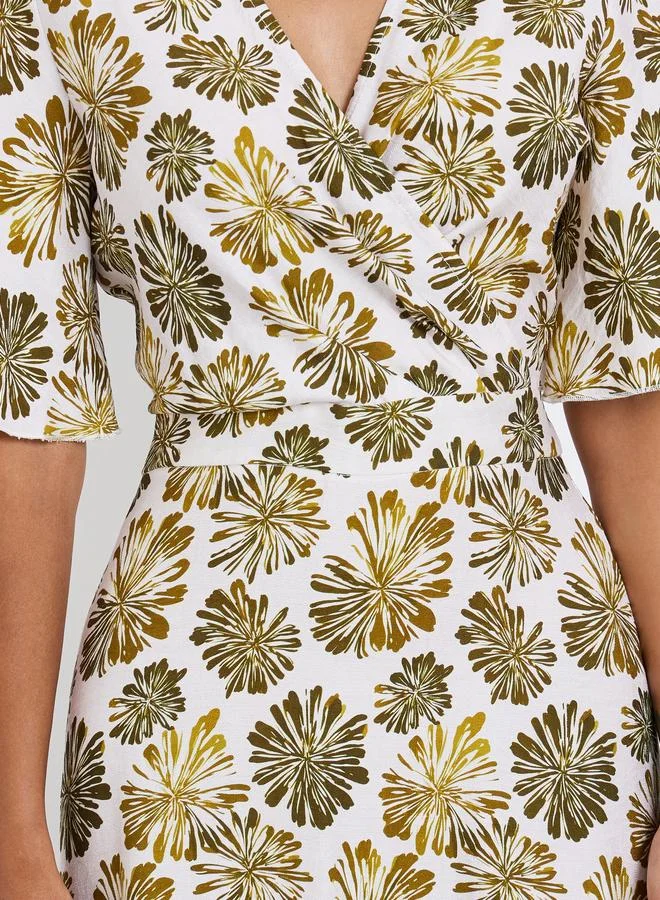 Styli Floral Half Sleeves A-Line Maxi Dress