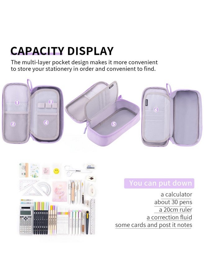 CICIMELON Durable Pen Pencil Case Big Storage Pen Pouch Bag For School Supplies Office College Teen Girls Adults, Purple - Image 2