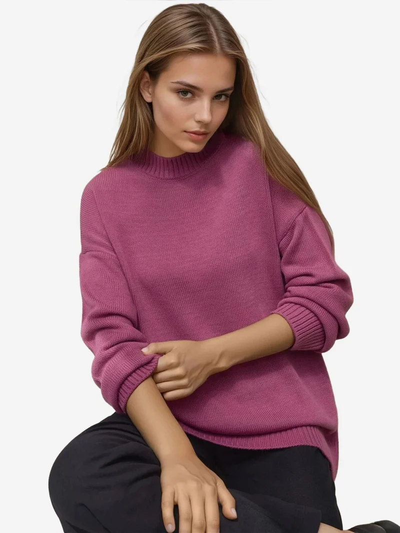 HICCUP Thick Knit Crew Neck Long Sweater
