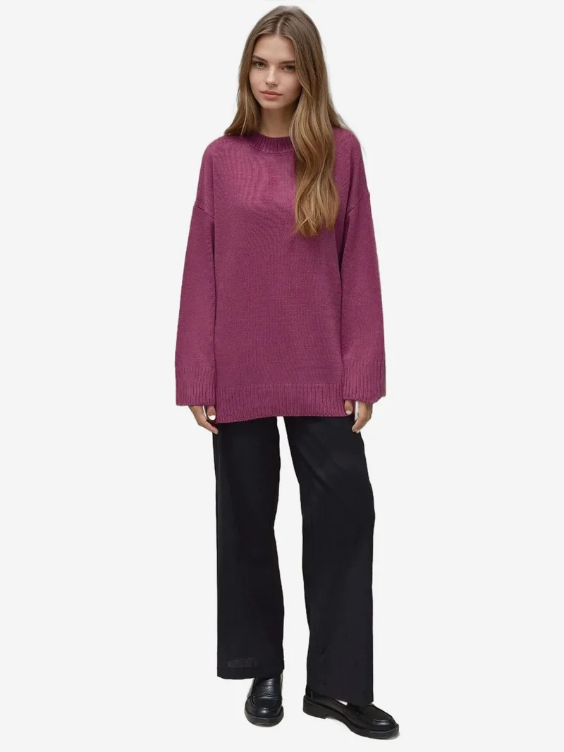 HICCUP Thick Knit Crew Neck Long Sweater