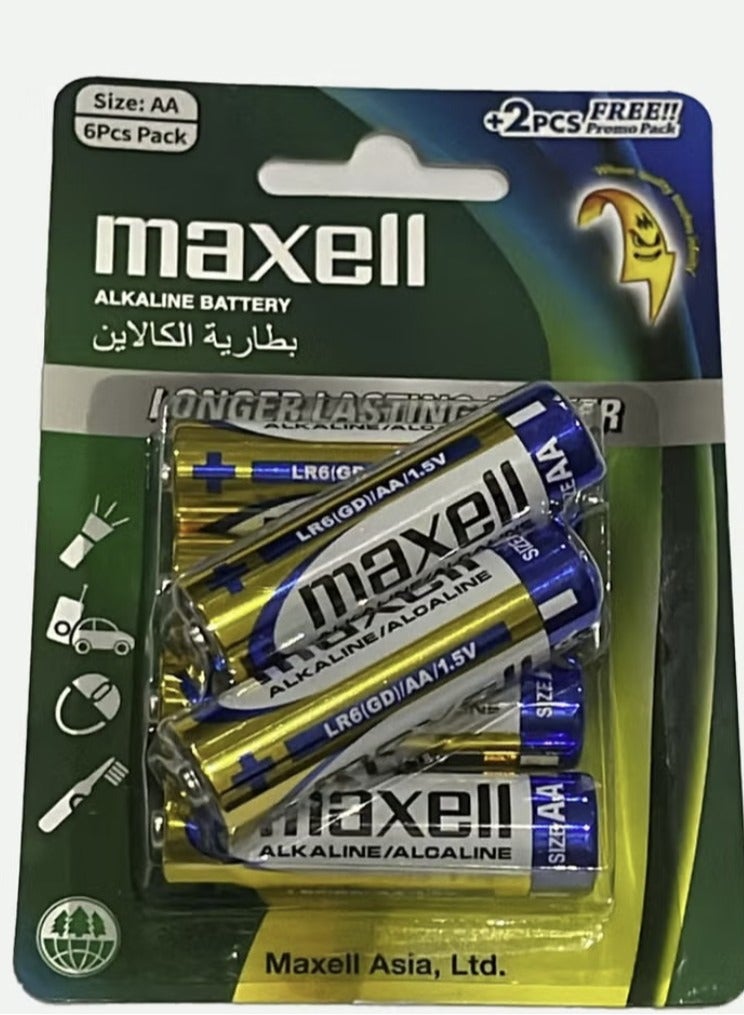 ماكسل بطاريات قلوية AA - 4+2 بطاريات ماكسيل (6 قطع)