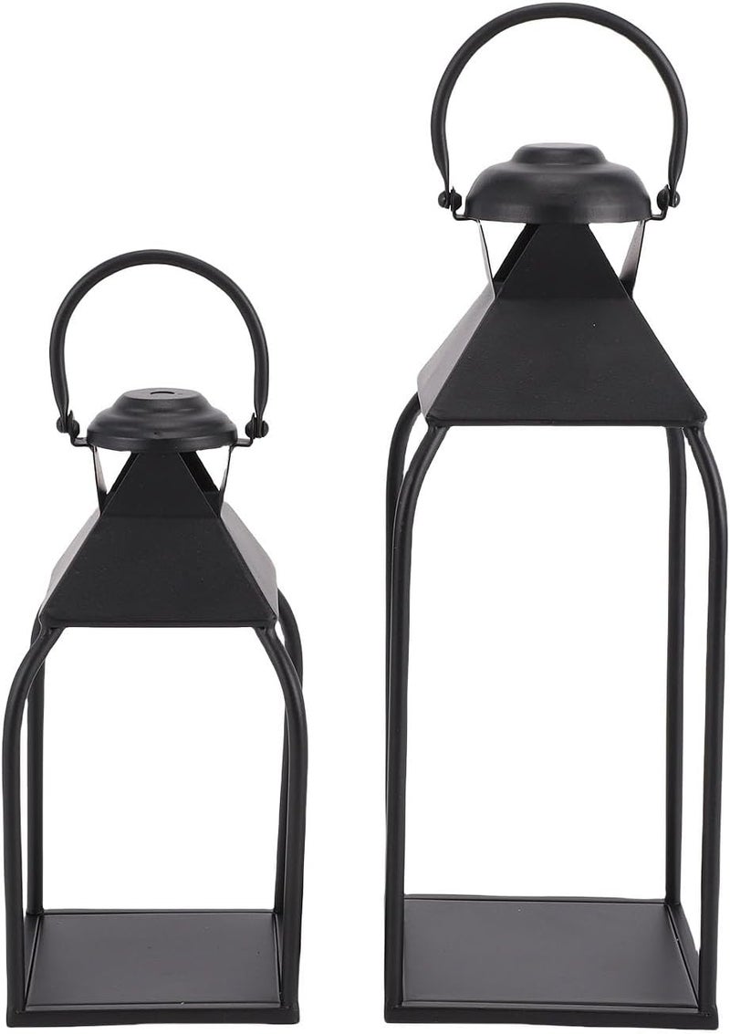 Generic Modern Black Metal Lantern Candle Holder Set for Fireplace Mantel Farmhouse Decor (Medium+Small) - Image 1