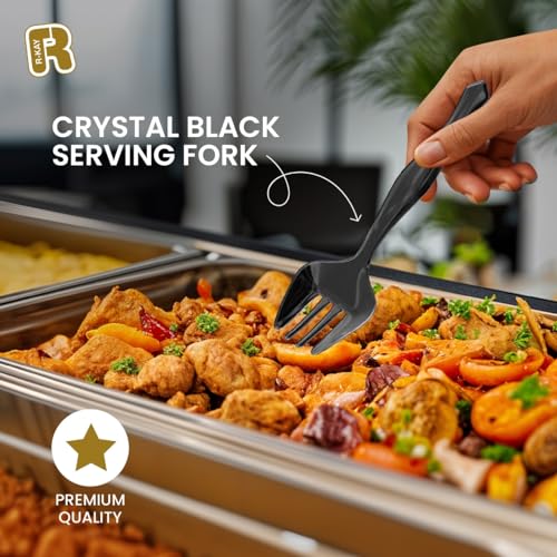 R-kay 18 Pcs Black Plastic Serving Utensils Set - 6 Black Plastic Serving Spoons, 6 Black Tongs And 6 Forks - Heavy Duty Black Disposable Serving Utensils Set For Parties - Image 2