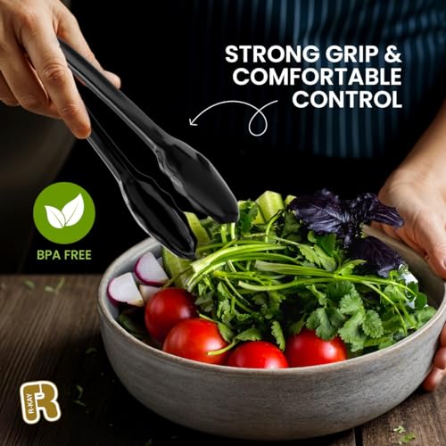 R-kay 18 Pcs Black Plastic Serving Utensils Set - 6 Black Plastic Serving Spoons, 6 Black Tongs And 6 Forks - Heavy Duty Black Disposable Serving Utensils Set For Parties - Image 3