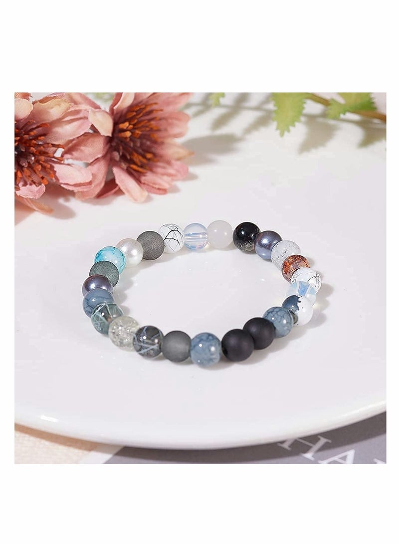 Excefore Black White Bracelet Beads Bulk, 24 Color 8mm Round Glass Beads for DIY Bracelet Necklace Essential Oil Jewelry Making - Image 3