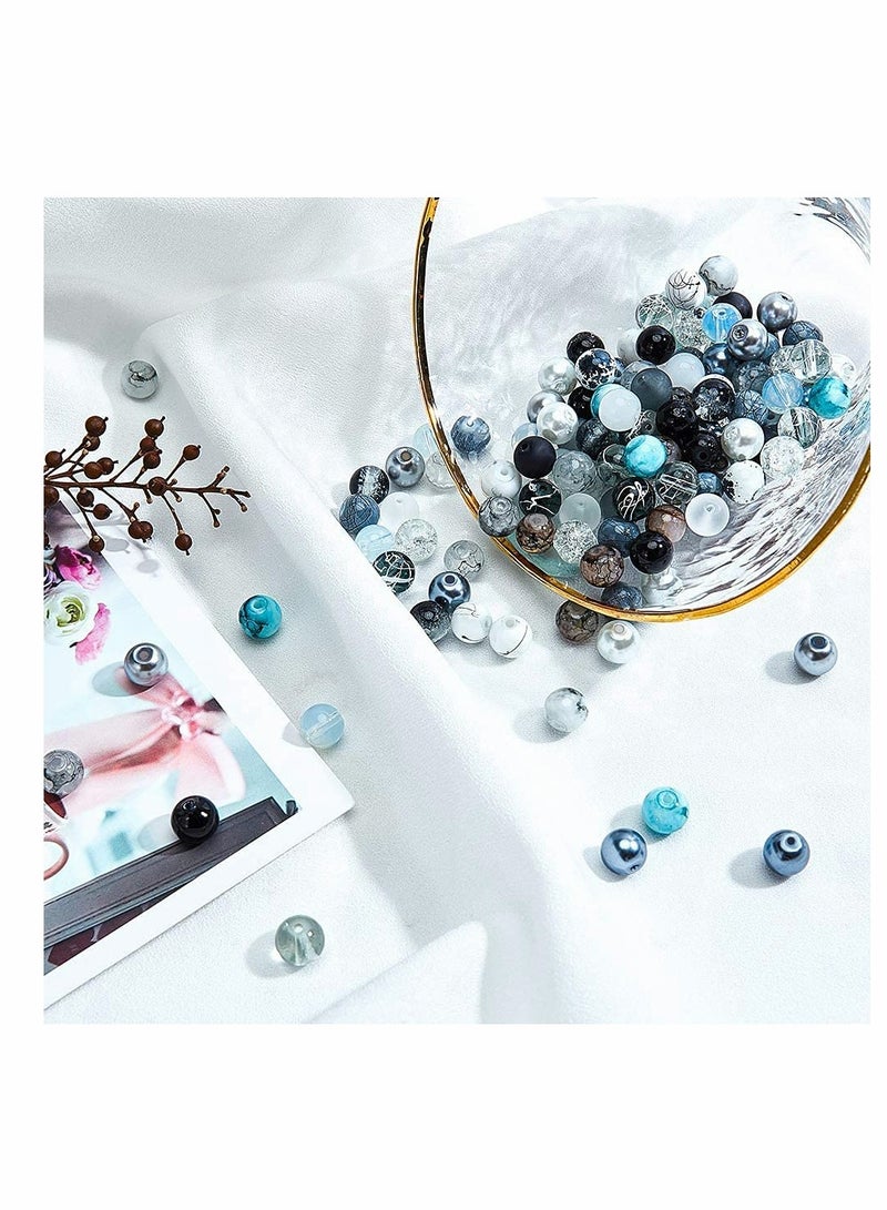 Excefore Black White Bracelet Beads Bulk, 24 Color 8mm Round Glass Beads for DIY Bracelet Necklace Essential Oil Jewelry Making - Image 1