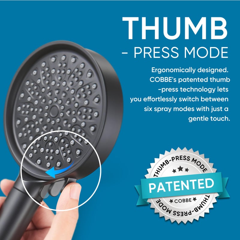 Cobbe Filtered Shower Head with Handheld, High Pressure 6 Spray Mode Showerhead with Filters, Water Softener Filters Beads for Hard Water - Remove Chlorine - Reduces Dry Itchy Skin, Matte Black - Image 3